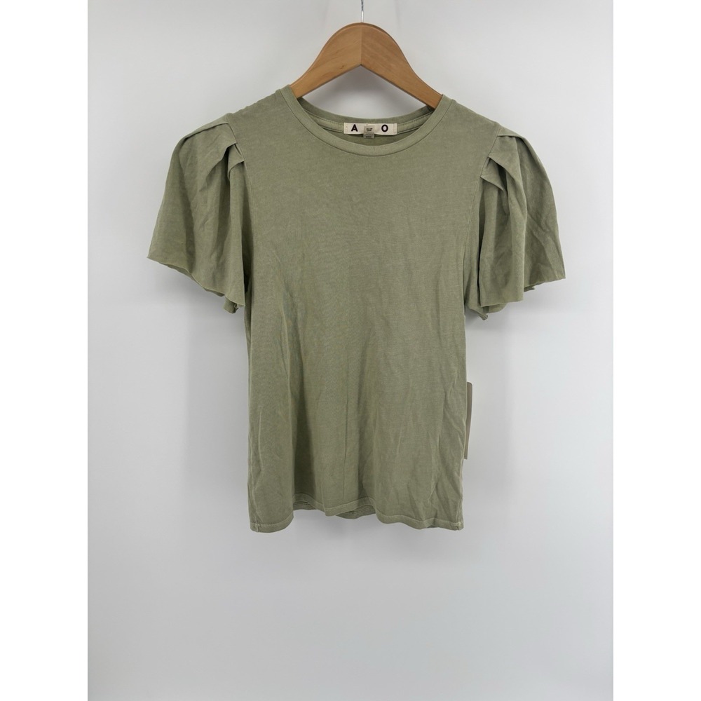 NWT AMO Emma Short Sleeve Tee Sz S Flutter Sleeve Feminine Momcore MSRP $128